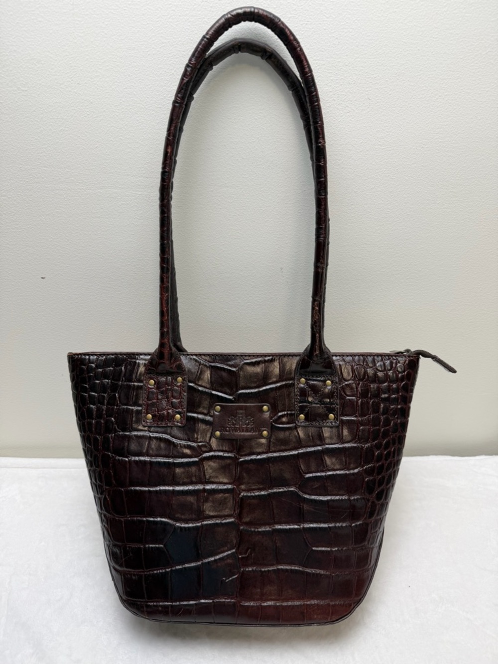 Rowallan of Scotland Croc Embossed Leather Shoulder Tote Bag Timeless Classic